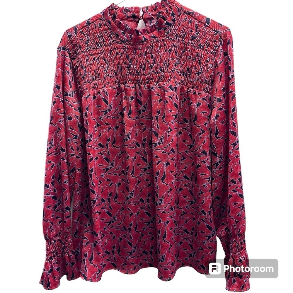ANN TAYLOR RED & BLACK FLORAL LONG SLEEVED  FLOUNCY SLEEVE DRESS SZ M